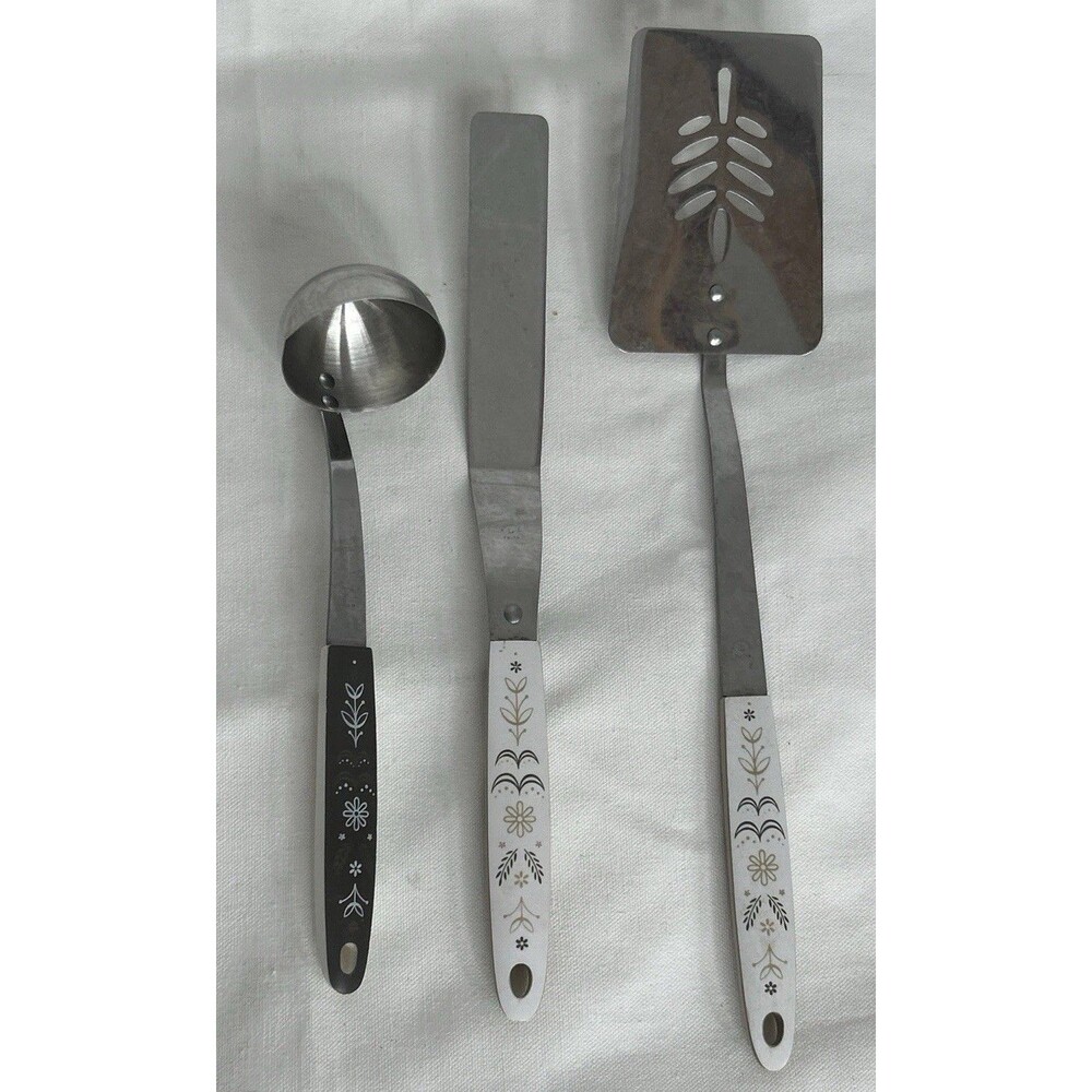 Flint Arrowhead Harvest Wheat Vintage Utensils 3pc. Slotted Spatula Ladle Spoon